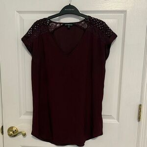 Express Women's Deep Burgundy Lace Accent Blouse